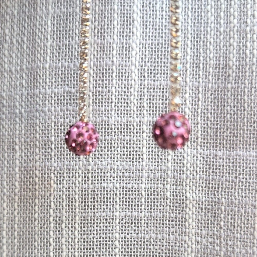 Sparkling Pink and Silver Dangle Earrings - Picture 3 of 5